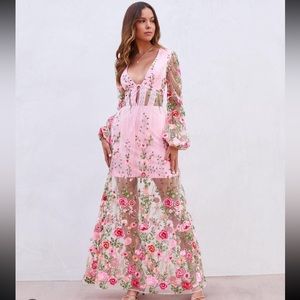 VICI | Forever Love Story Sheer Floral Embroidered Maxi Dress